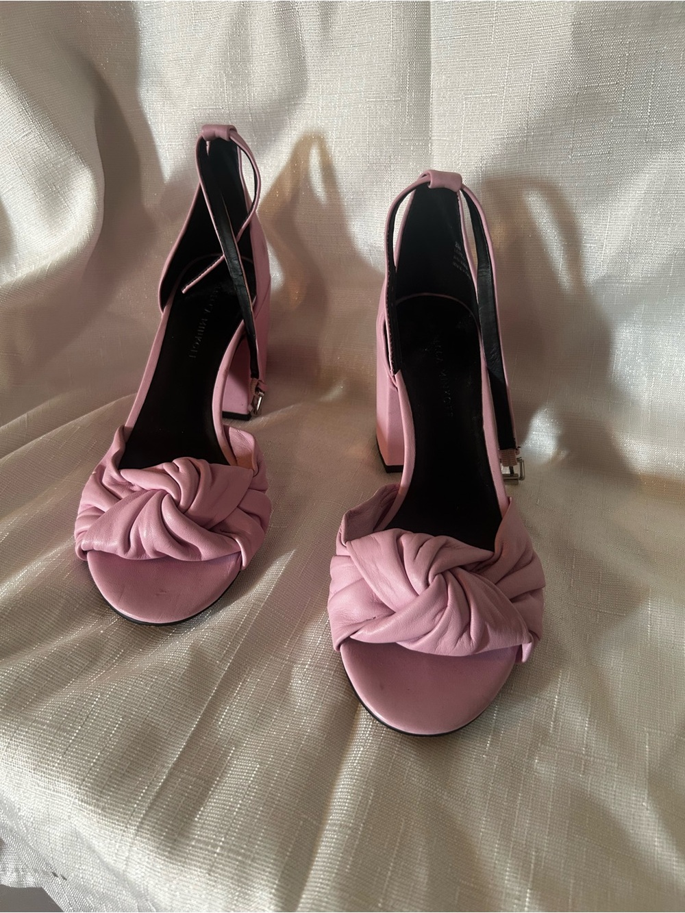 Rebecca Minkoff Dusty Pink Knotted Slingback Block Heels